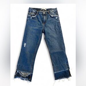 Zara Blue Denim Jeans with Frayed Cuffs